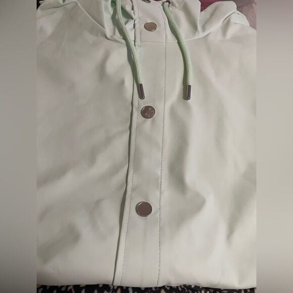 RAINS MENS HOODED LONG RAINCOAT, UNISEX, MINT GREEN, large - Picture 7 of 7